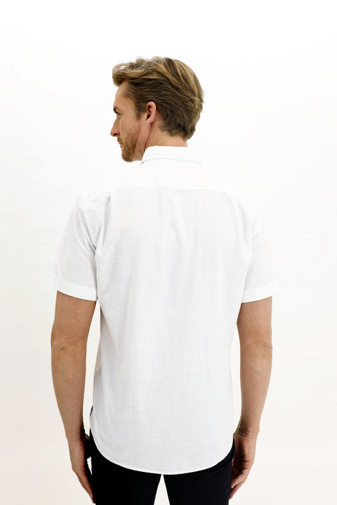 White Short Sleeve Regular Fit Patterned Cotton Shirt