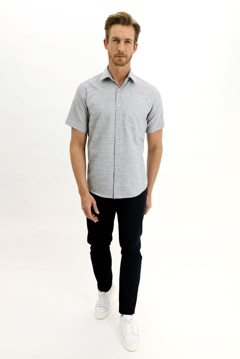 Black Short Sleeve Regular Fit Patterned Sport Shirt