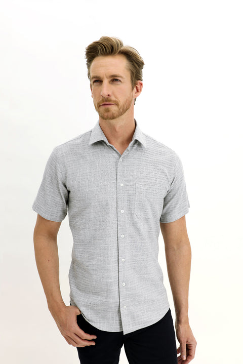 Black Short Sleeve Regular Fit Patterned Sport Shirt