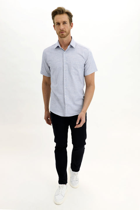 Navy Blue Short Sleeve Regular Fit Patterned Sport Shirt