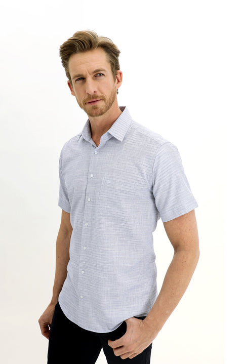 Navy Blue Short Sleeve Regular Fit Patterned Sport Shirt