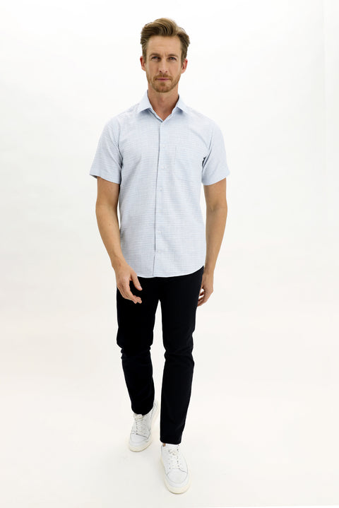 Blue Short-Sleeve Regular Fit Patterned Sport Shirt