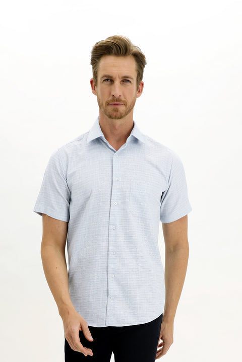 Blue Short-Sleeve Regular Fit Patterned Sport Shirt