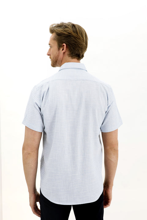 Blue Short-Sleeve Regular Fit Patterned Sport Shirt