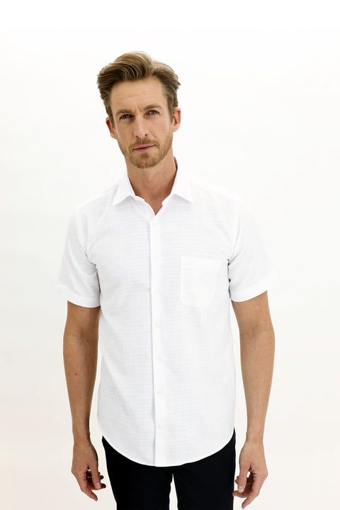 White Short Sleeve Regular Fit Patterned Sport Shirt