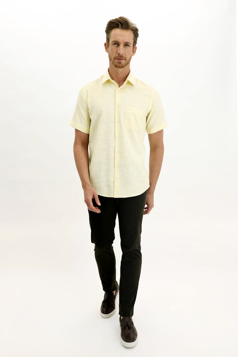 Light Yellow Short Sleeve Regular Fit Patterned Sport Shirt
