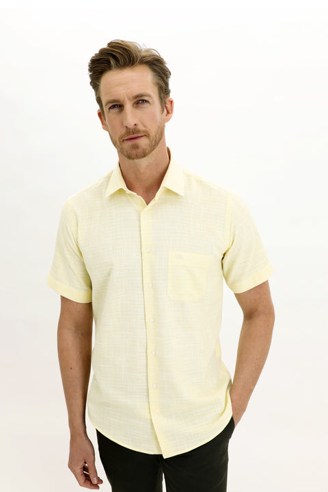 Light Yellow Short Sleeve Regular Fit Patterned Sport Shirt