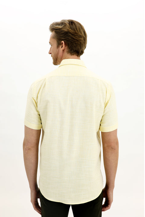 Light Yellow Short Sleeve Regular Fit Patterned Sport Shirt