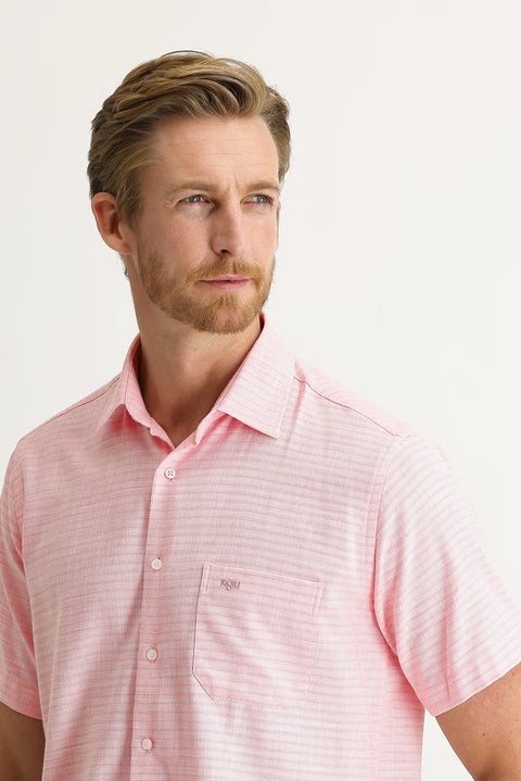 Pink Short-Sleeve Regular Fit Patterned Sport Shirt
