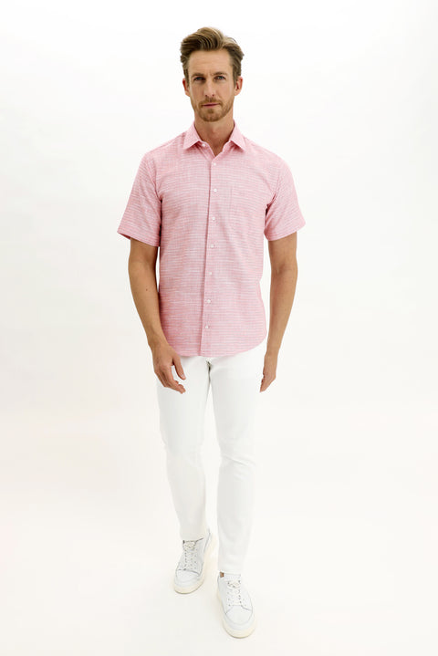 Light Red Short Sleeve Regular Fit Patterned Sport Shirt