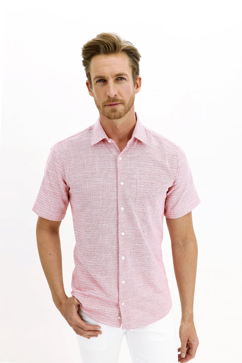 Light Red Short Sleeve Regular Fit Patterned Sport Shirt