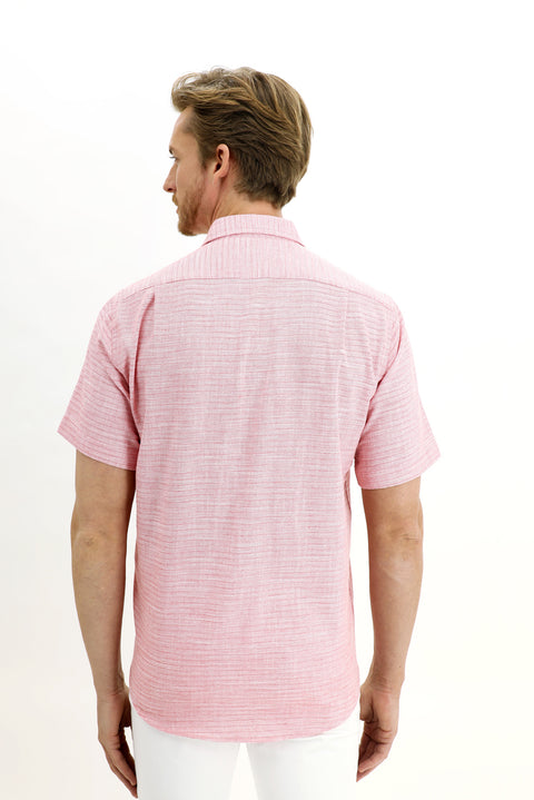 Light Red Short Sleeve Regular Fit Patterned Sport Shirt