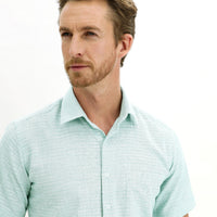 Medium Turquoise Short Sleeve Regular Fit Patterned Sport Shirt