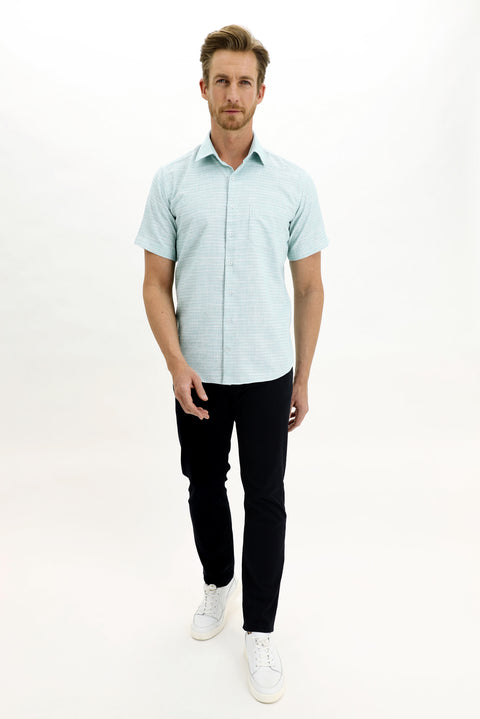 Medium Turquoise Short Sleeve Regular Fit Patterned Sport Shirt