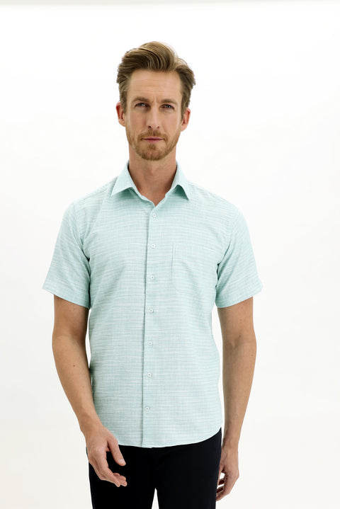 Medium Turquoise Short Sleeve Regular Fit Patterned Sport Shirt