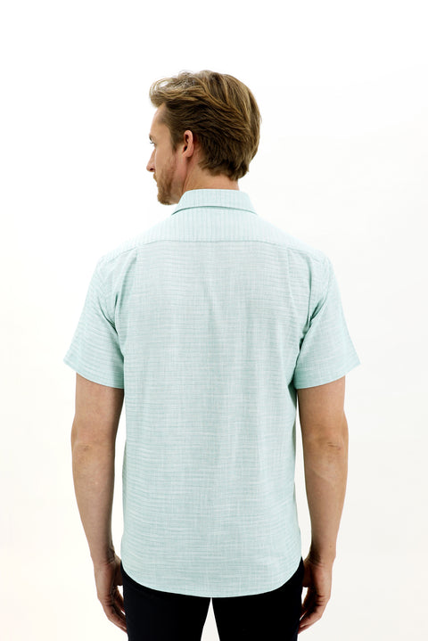 Medium Turquoise Short Sleeve Regular Fit Patterned Sport Shirt