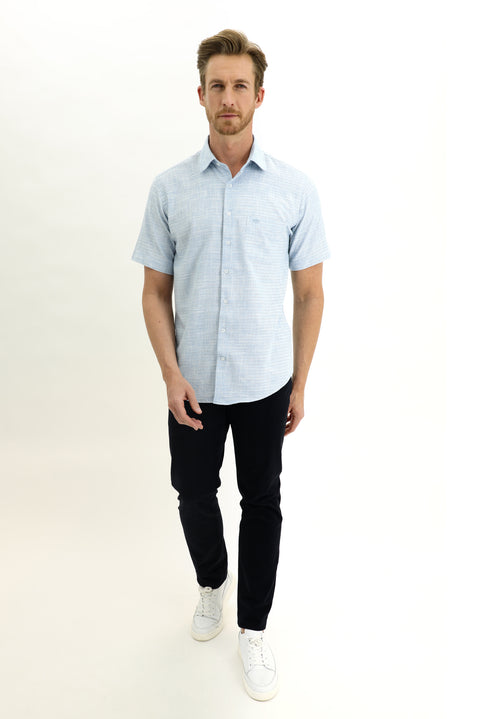 Dark Turquoise Short Sleeve Regular Fit Patterned Sport Shirt