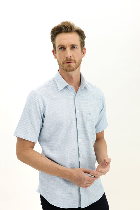 Dark Turquoise Short Sleeve Regular Fit Patterned Sport Shirt