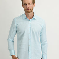 Aqua Blue Long Sleeve Slim Fit Patterned Shirt