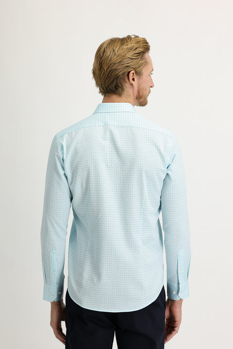 Aqua Blue Long Sleeve Slim Fit Patterned Shirt