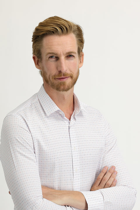White Long Sleeve Slim Fit Patterned Shirt