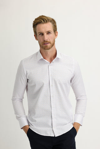  Beyaz Uzun Kol Slim Fit Dar Kesim Desenli Gömlek