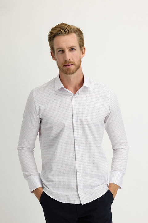White Long Sleeve Slim Fit Patterned Shirt