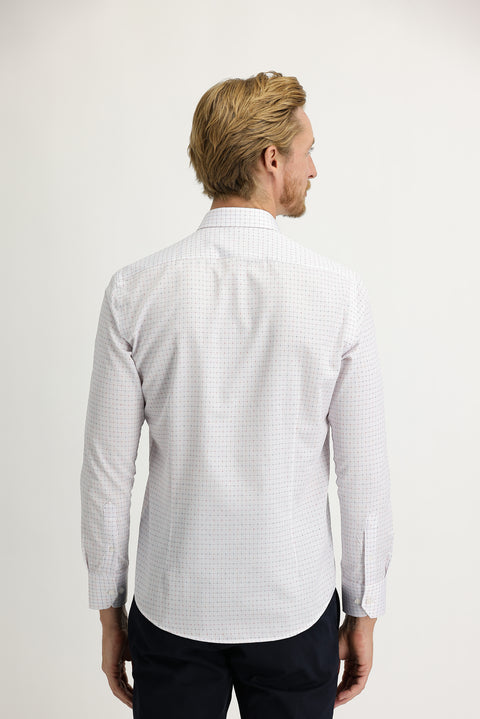 White Long Sleeve Slim Fit Patterned Shirt