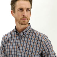Medium Orange Short Sleeve Regular Fit Plaid Shirt