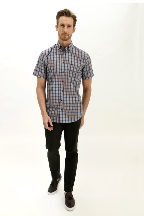 Medium Orange Short Sleeve Regular Fit Plaid Shirt