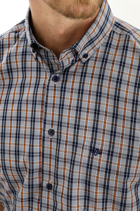 Medium Orange Short Sleeve Regular Fit Plaid Shirt