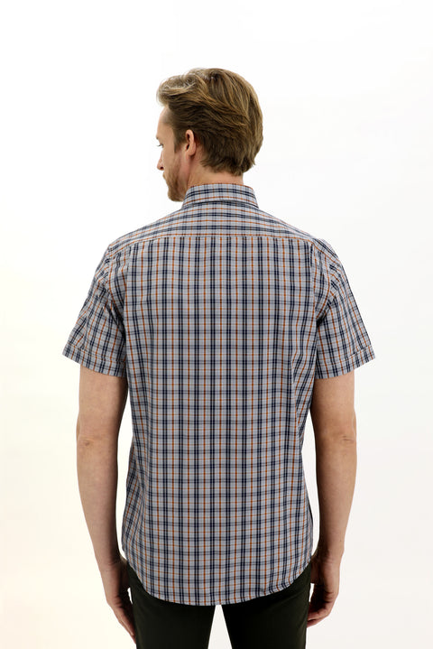 Medium Orange Short Sleeve Regular Fit Plaid Shirt