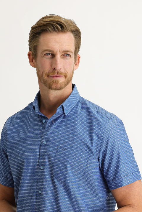 Dark Blue Short Sleeve Regular Fit Patterned Shirt