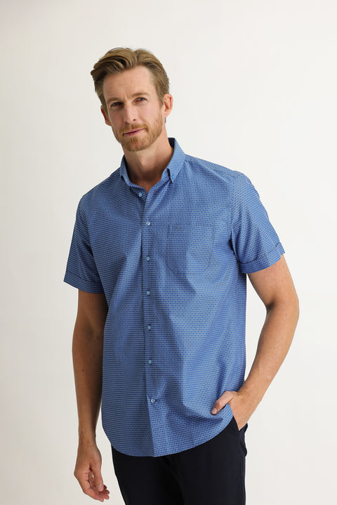 Dark Blue Short Sleeve Regular Fit Patterned Shirt