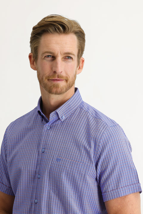 Medium Navy Short Sleeve Regular Fit Patterned Shirt