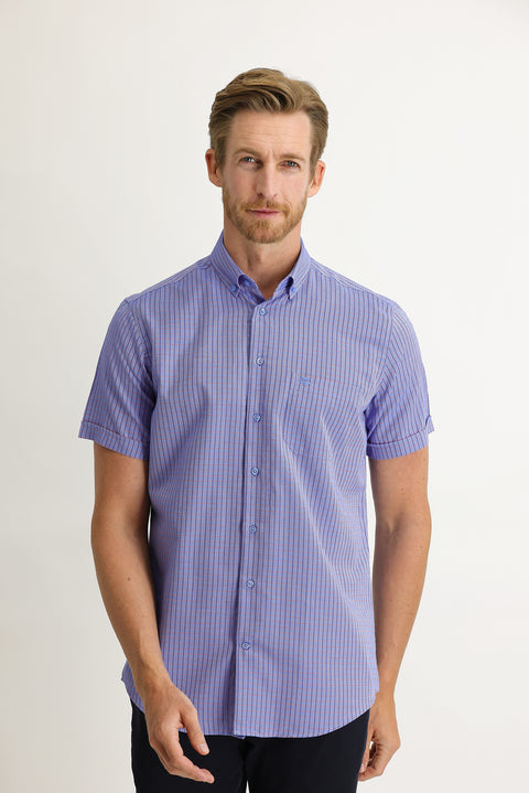 Medium Navy Short Sleeve Regular Fit Patterned Shirt