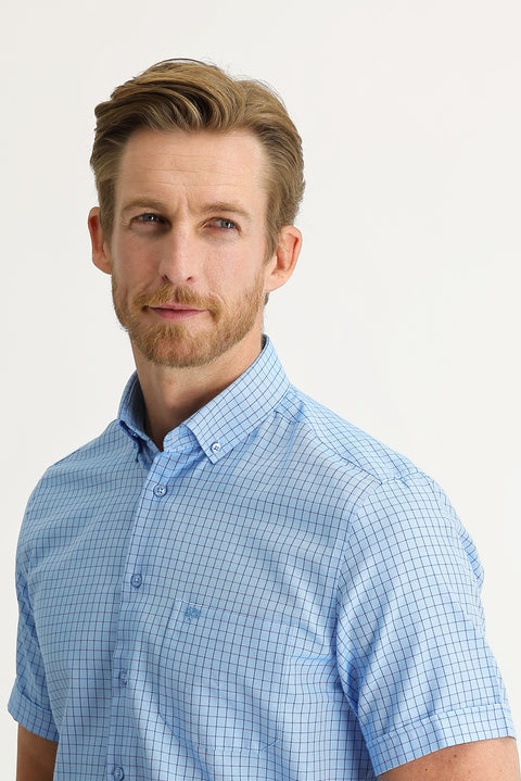 Aqua Blue Short Sleeve Regular Fit Patterned Shirt
