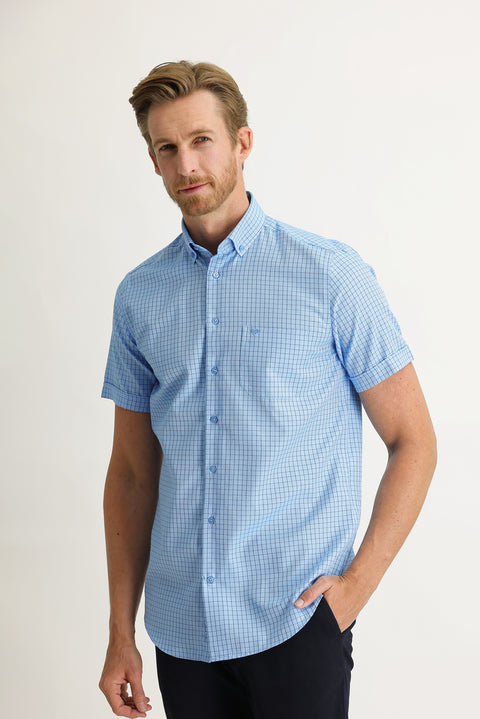 Aqua Blue Short Sleeve Regular Fit Patterned Shirt
