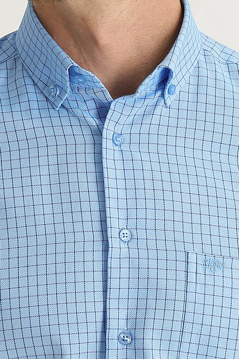 Aqua Blue Short Sleeve Regular Fit Patterned Shirt