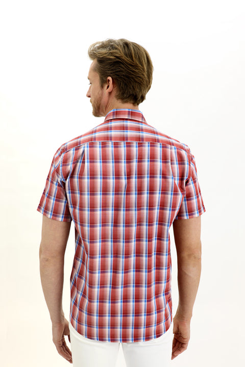 Light Red Short Sleeve Regular Fit Plaid Shirt