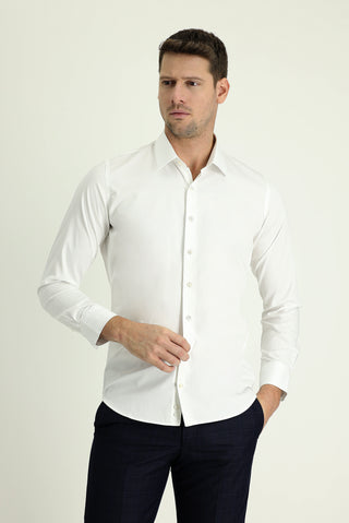  Beyaz Uzun Kol Slim Fit Dar Kesim Klasik Nano Care Su İtici Leke Tutmaz 4 Mevsim Pamuk Gömlek
