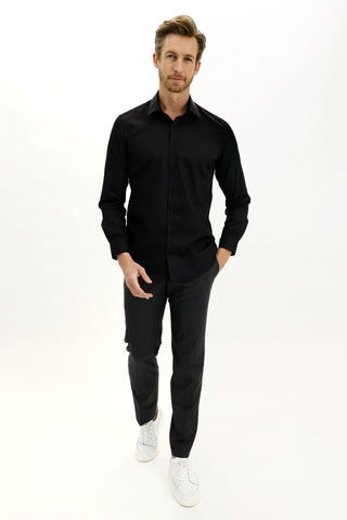  Siyah Uzun Kol Slim Fit Dar Kesim Non Iron Gömlek