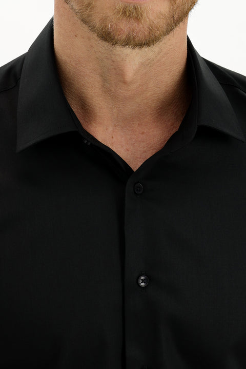 Siyah Uzun Kol Slim Fit Dar Kesim Non Iron Gömlek