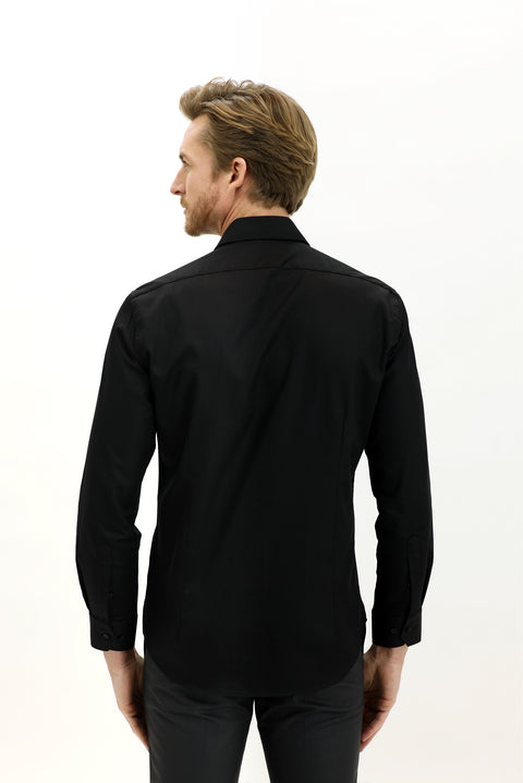 Siyah Uzun Kol Slim Fit Dar Kesim Non Iron Gömlek