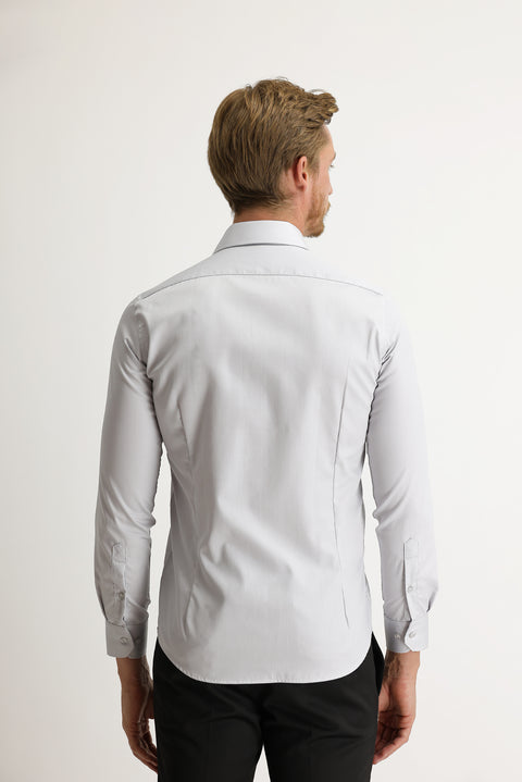 Medium Grey Long Sleeve Slim Fit Narrow Cut Non-Iron Shirt