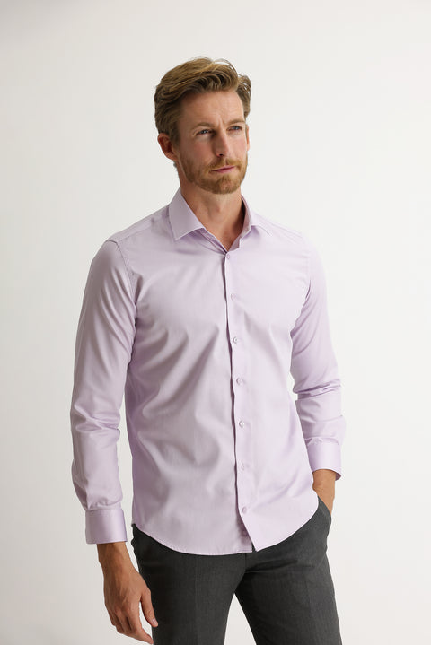 Lila Uzun Kol Non Iron Saten Slim Fit Dar Kesim Pamuklu Gömlek