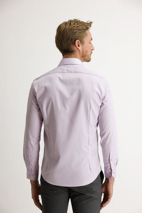 Lila Uzun Kol Non Iron Saten Slim Fit Dar Kesim Pamuklu Gömlek