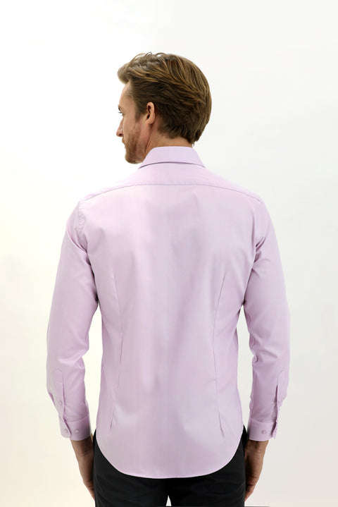 Lila Uzun Kol Non Iron Saten Slim Fit Dar Kesim Pamuklu Gömlek