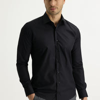 Siyah Uzun Kol Slim Fit Dar Kesim Klasik Pamuklu Gömlek