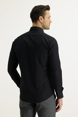  Siyah Uzun Kol Slim Fit Dar Kesim Klasik Pamuklu Gömlek